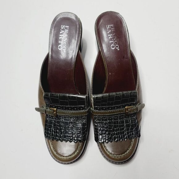 Franco Sarto Brown Croc Leather Slide On Mule Size 8 - Picture 2 of 16